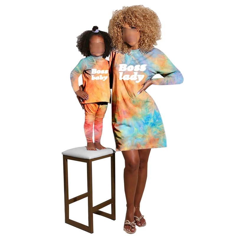 
Mommy and Me Outfits Fall Dresses for Women Tie Dye Sets Long Sleeve Two Piece Set Family Matching Pajamas 