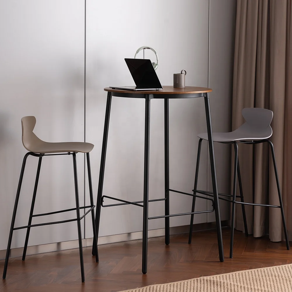2person Industrial Metal Frame Wooden Bar Table High Round Kitchen