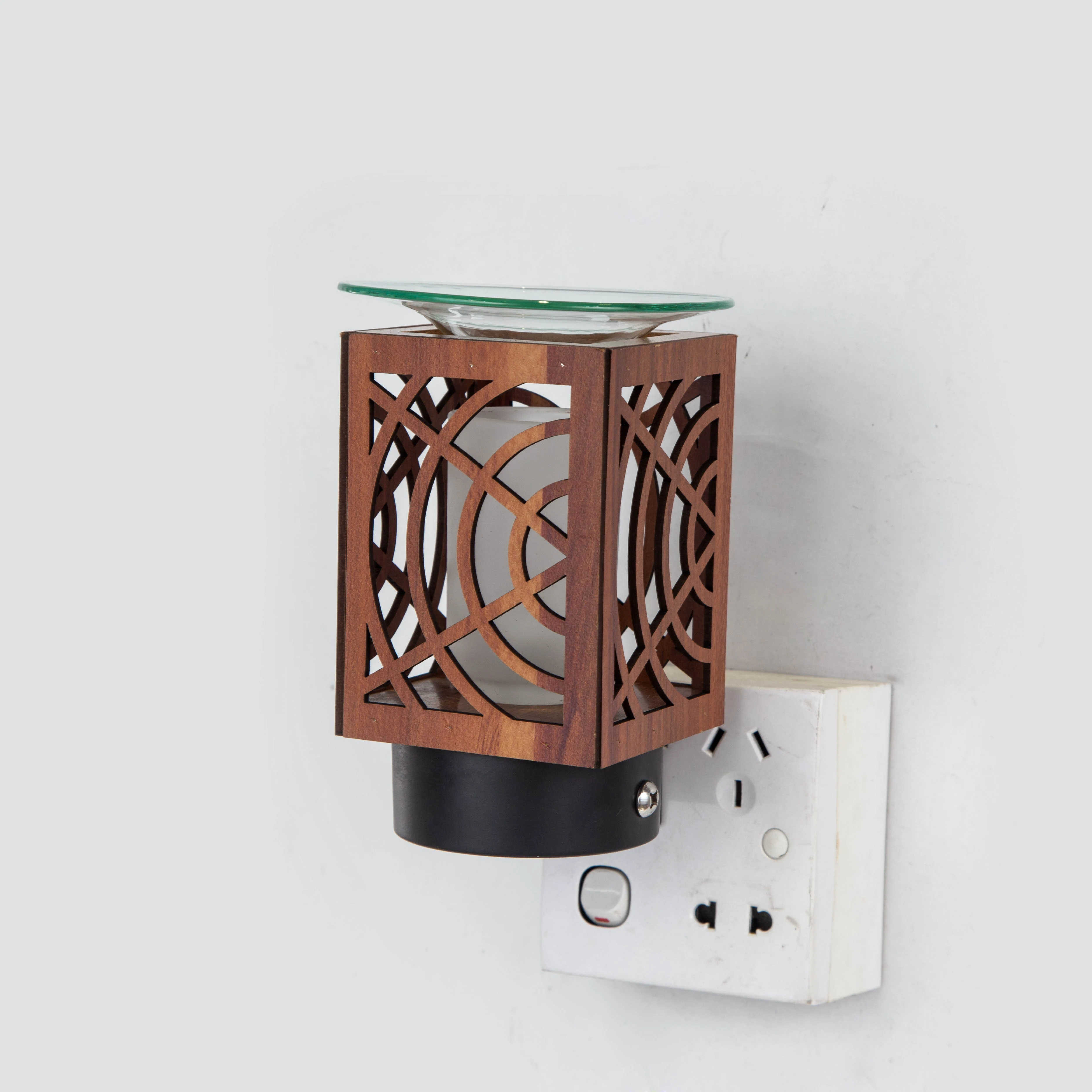Wooden Wall Plugin Oil Warmer Lamp Hotel Decorative Night Light Electric Control Tart Incense