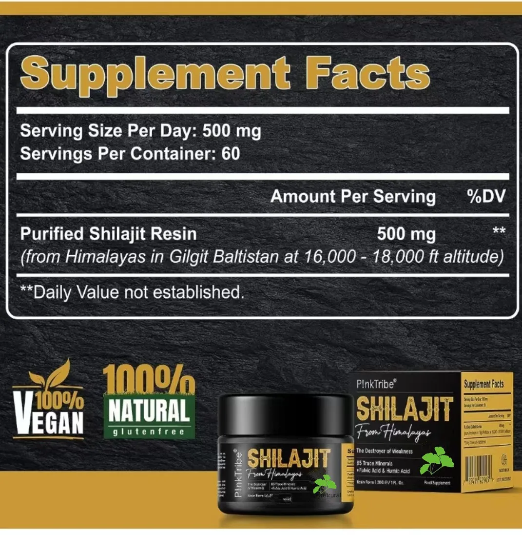 Shilajit Gold Pur 1000 Mg – Acide Fulvique Puissant, Complément Ayurvédique, 60 Capsules