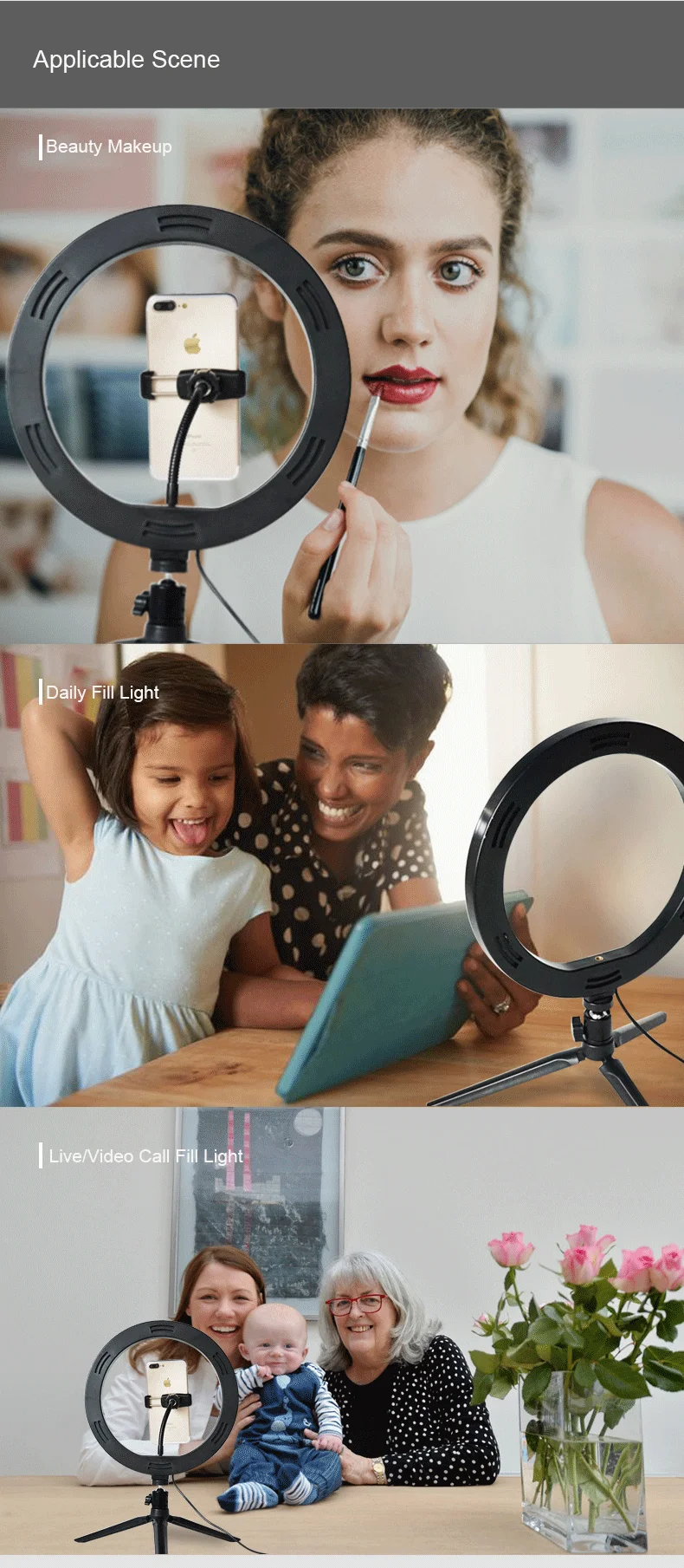 10 Inch Led Selfie Photographic Lighting Dimmable Selfie Ring Fill Light With Tripod Stand Ring Light