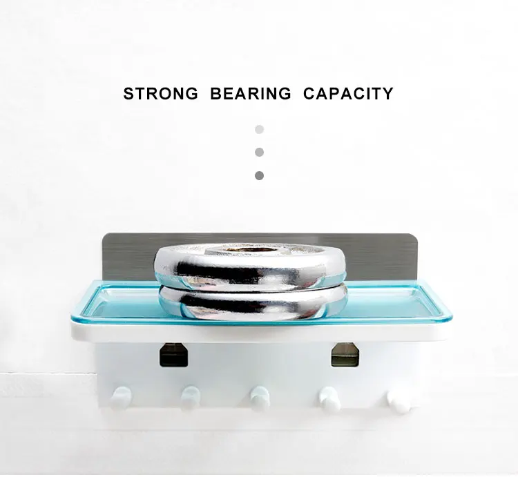 2020 Household multi-function wall mounted hanging plastic storage rack shelf with 5 hooks bathroom kitchen living room