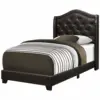 Monarch Specialties Bed Twin Size Brown Leather Look With Brass Trim hot selling modern leather bed