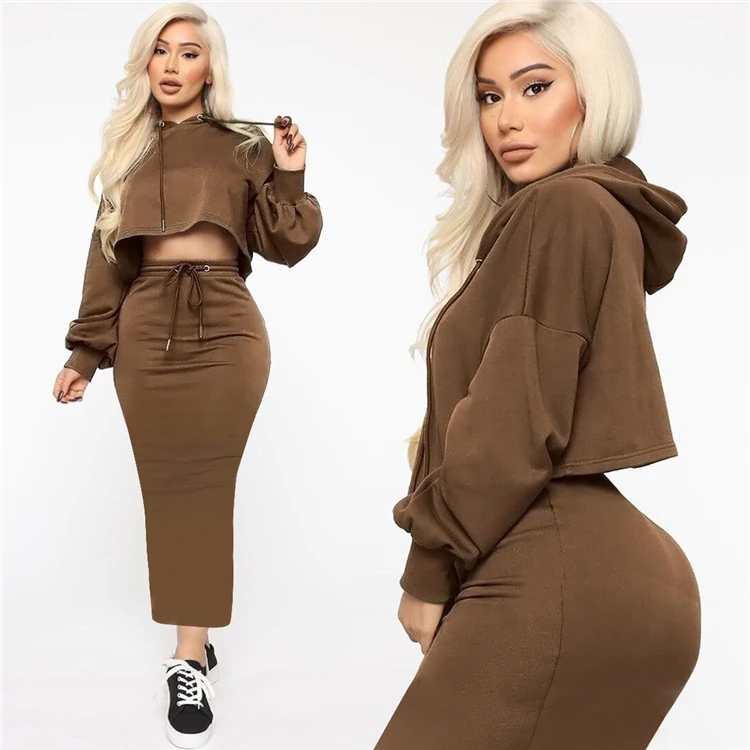 New Style Good Quality Solid Color Crop Top Bodycon 2 Piece Skirt And Top Set Two Piece Set Women Clothing