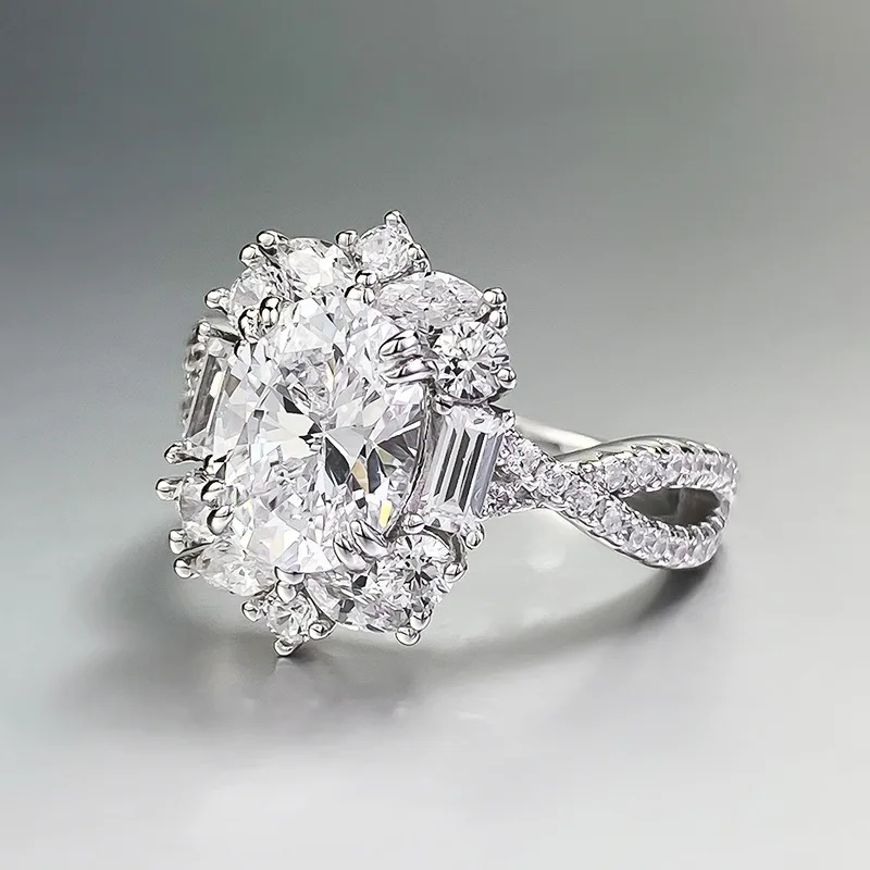 New Ins Style S925 Silver Ring Daily Simple Joker with 7*9 Oval Cut Zircon for Women Lab Diamond Ring