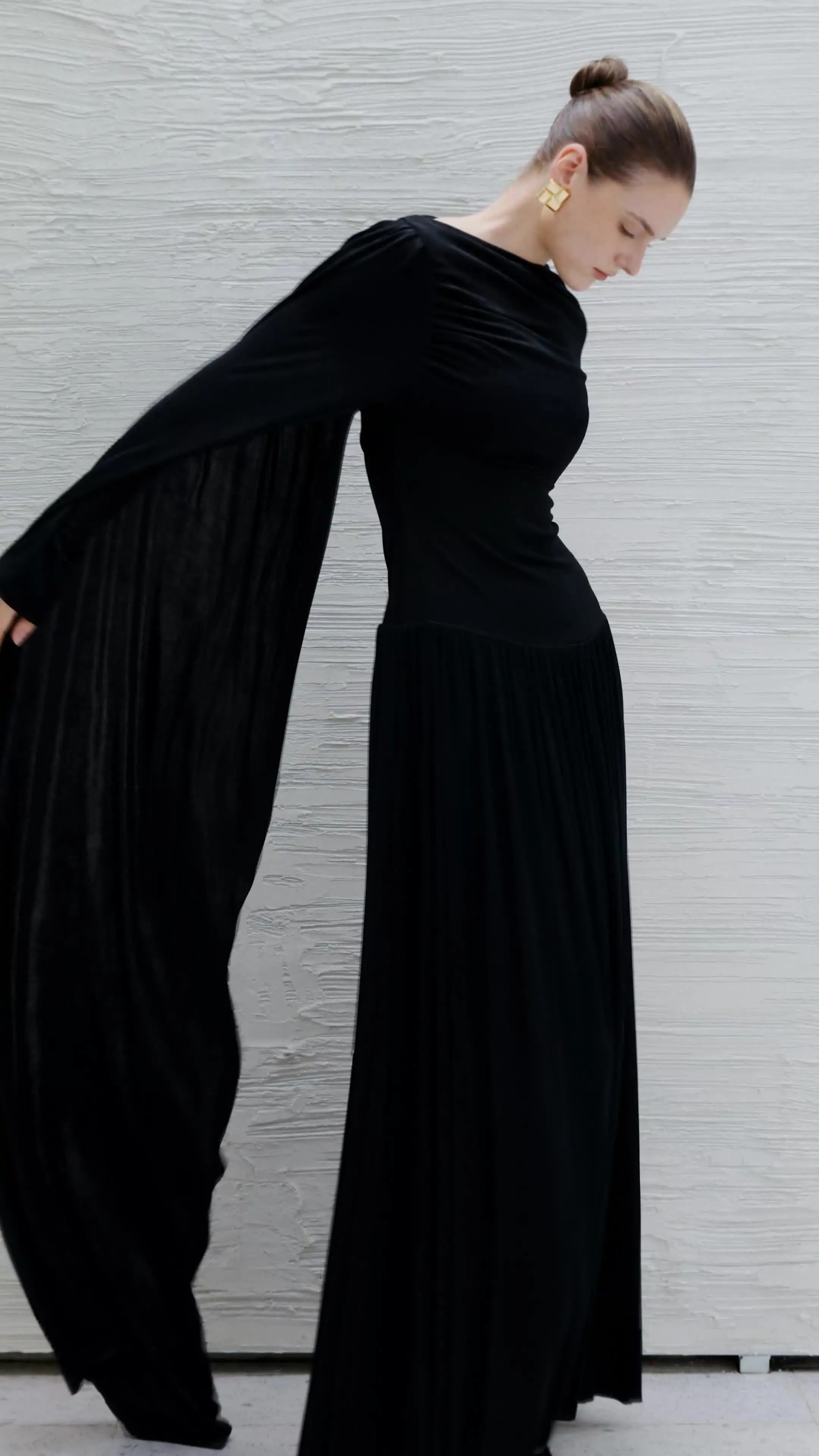 black long dress classy High-Neck Long Black Prom Dress with Gold Beads Black / 12