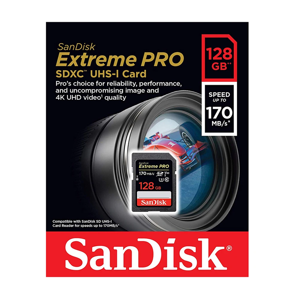 Source Best Price Sandisk Extreme Pro 32GB 64GB 128GB SD Card 170MB U3 V30 UHS-I For 4K HD Video Camera Memory Card on
