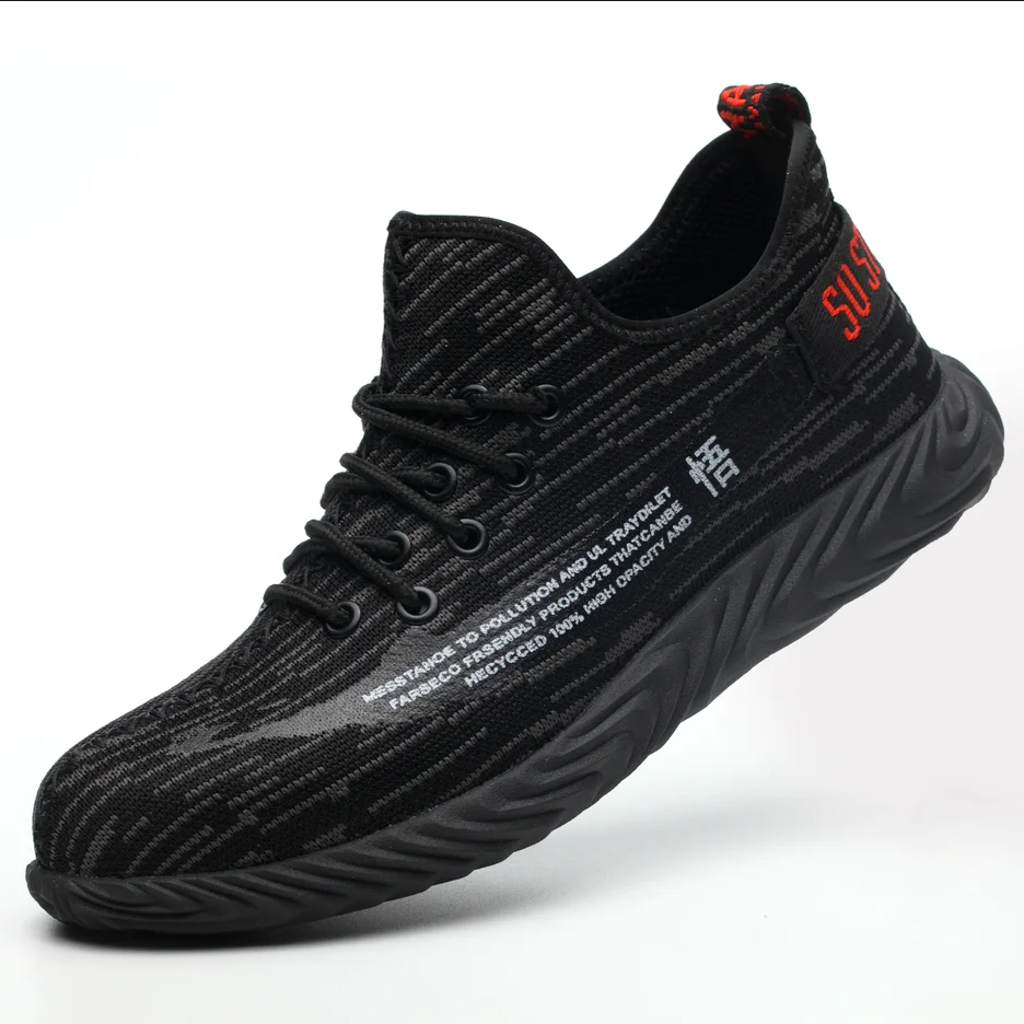 
custom cheap black lightweight comfortable steel toe cap work running safety shoes 