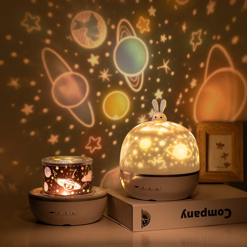 2020 new cute rabbit gifts Starry cosmo rotating led projector night light for kids