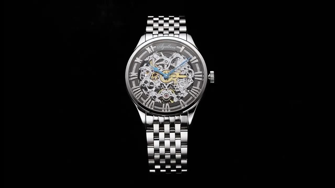 Agelocer Orologio di lusso automatico meccanico scheletro dell'acciaio inossidabile degli uomini, Vp:5402a9, braccialetto