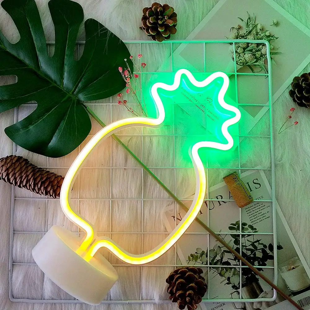 2018 New 3AA Battery Operated Pineapple Shaped Round Table Set Neon LED Night Light Christmas Party Hoom Decoration