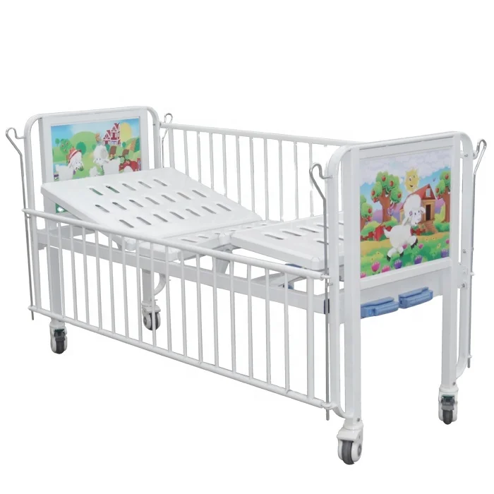 Two Cranks Manual Hospital Children Bed With Backrest And Footrest