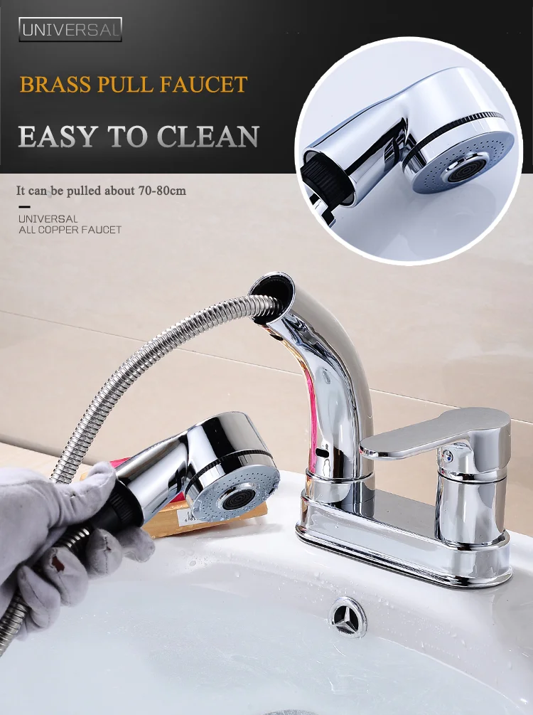Modern Adjustable Pull-out Faucet Wash Hand Basin Water Taps For Bathroom