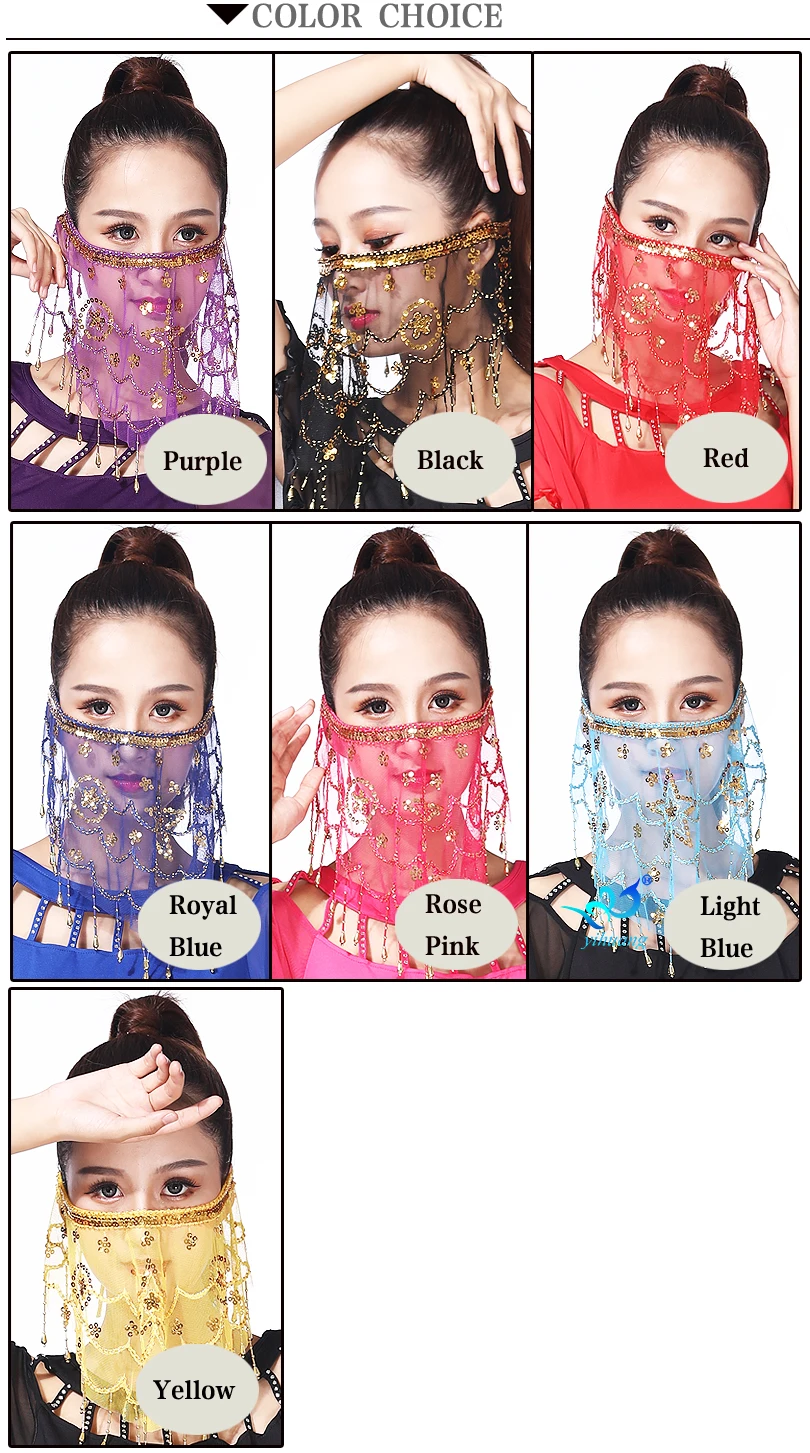Oem Hand Made Belly Dance Mesh Sequin Face Veils Scarf 7 Colors Available Buy High Quality