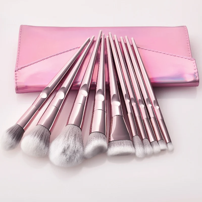 Wholesale Professional 10 Pcs Rose Gold Plastic Handle Blush Make Up