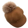 Wool Felt Equestrian Knight Hat for Women Cap Fashion Rhinestone Octagonal Concave Convex Fedora Hat with pom pom