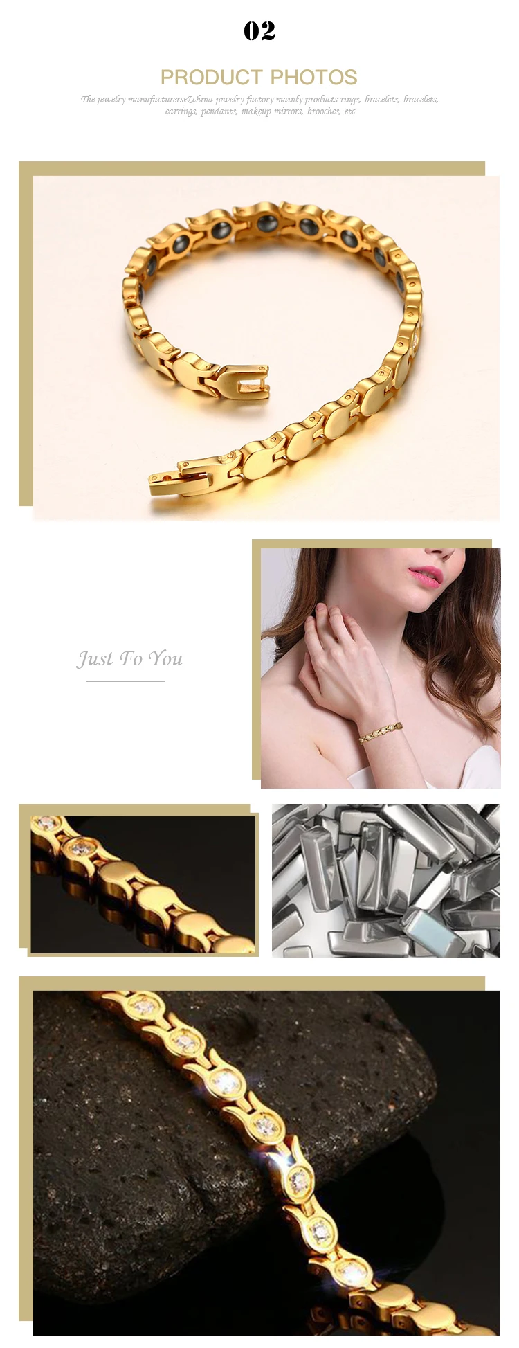 High Quality Korean version of zircon inlaid black stone stainless steel gold bracelet for women SBRM-102