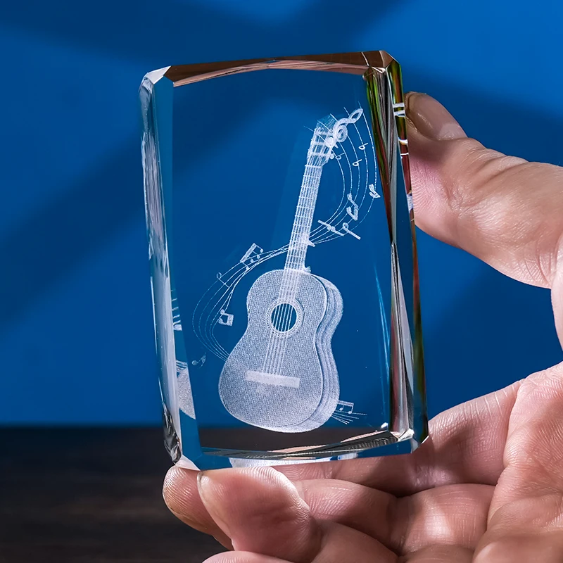 Wholesale  3D laser crystal cube Crystal Guitar Music Festival Souvenir Gifts factory