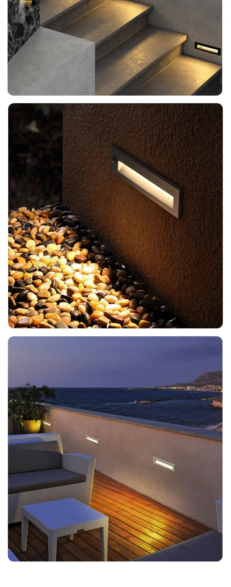 product outdoor led waterproof embedded horizontal footlight for villa step stairway corridor wall corner and staircase sensor light-5