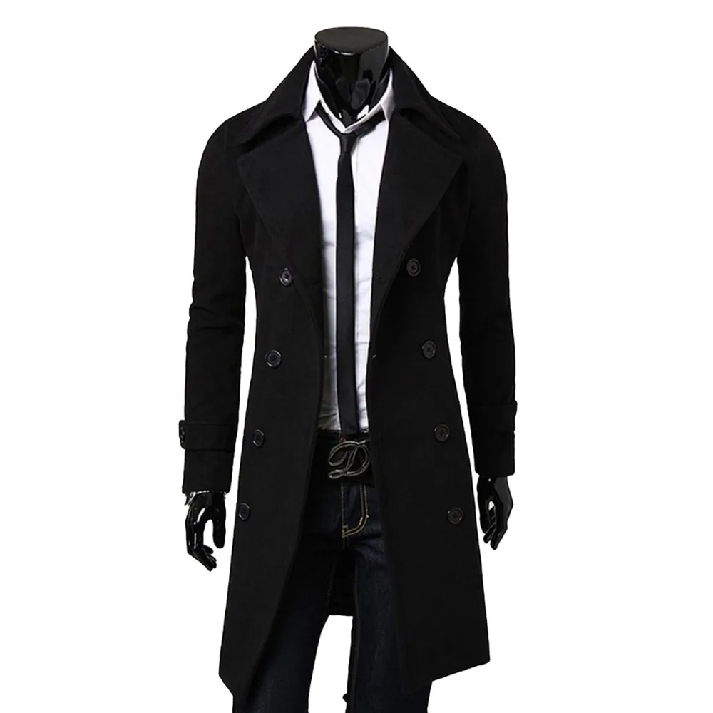 Men's Trench Coat Double-breasted Long Jacket In Solid Colour_voghion.com