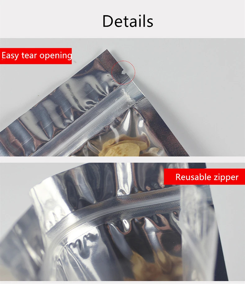 Передняя прозрачная задняя алюминиевая сумка для еды рисовые орехи муки с молнией производитель