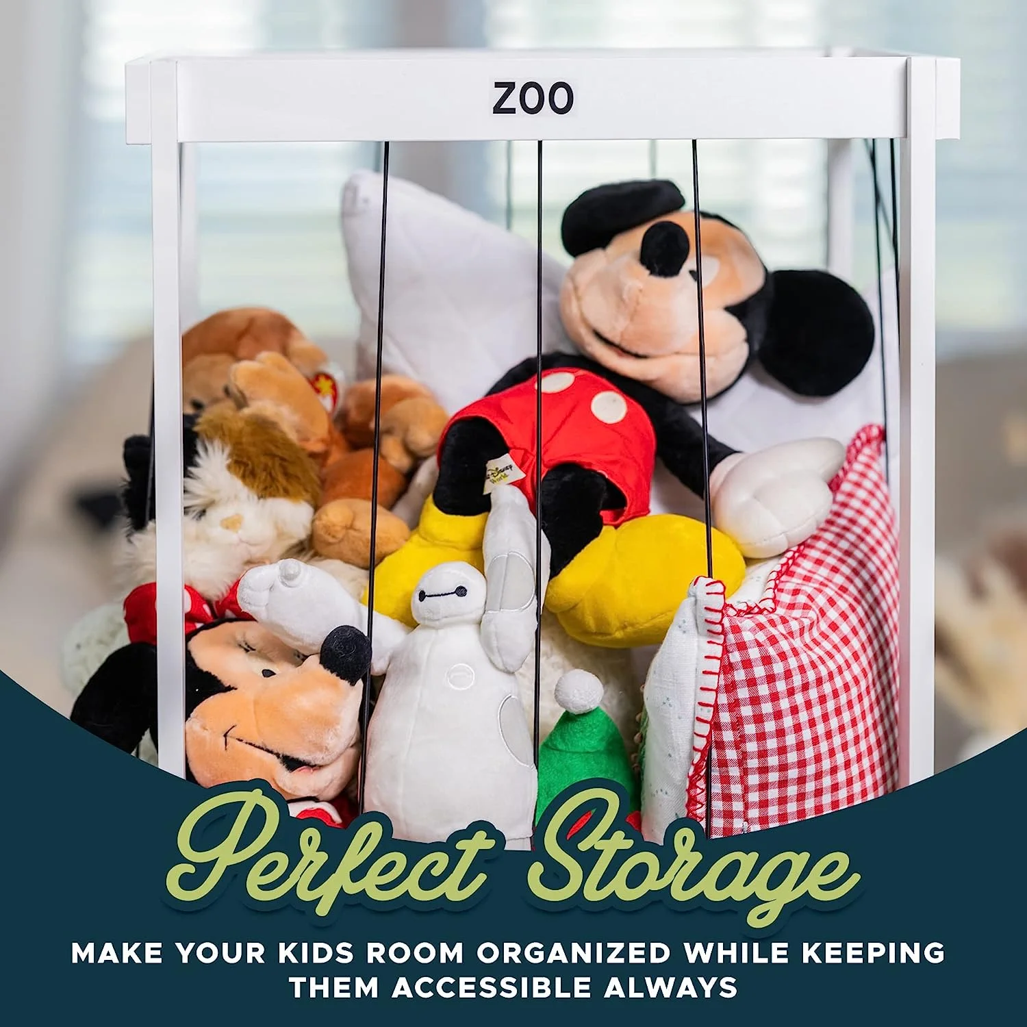 Stuffed Animal Storage Wood Zoo Animals Toy Holder Cage Organizer Ball