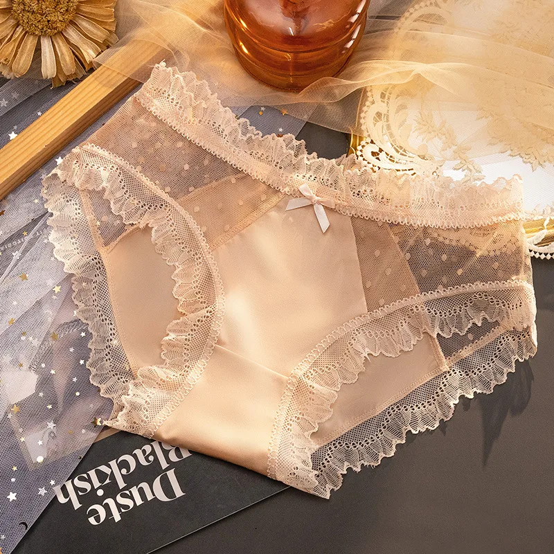 New Arrival Mid Rise Sexy Lingerie Lace Panties Comfortable Breathable Nude Feeling Mesh