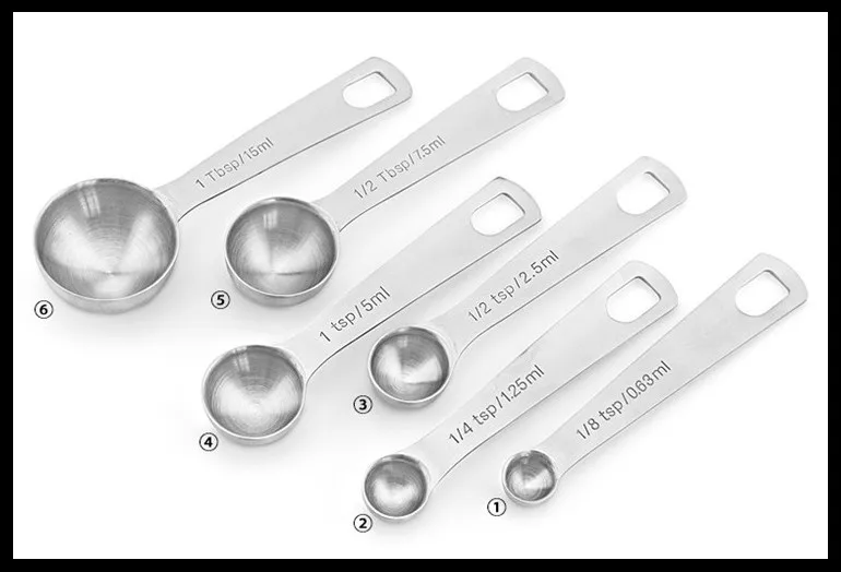 Hot Sale 6 Piece Stainless Steel Tbsp Tsp Ml Measuring Spoons And Cup