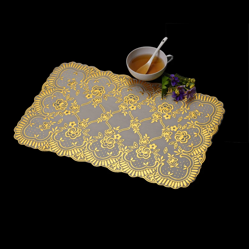 High Quality Gold Placemat Luxury Lace Effect Pvc Table Place Mat For