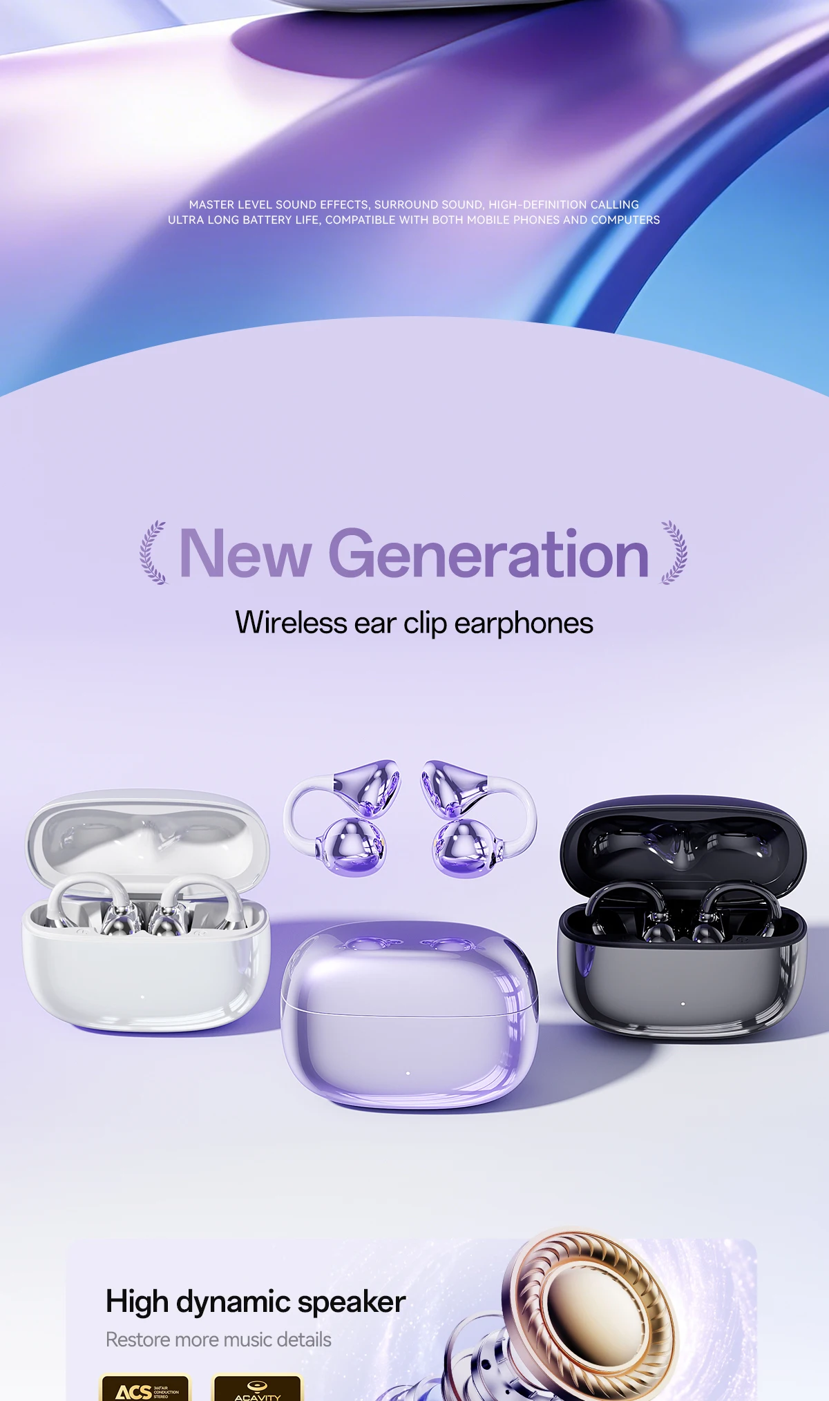 M159 OEM ODM Open Ear Clip Wireless Earbuds BT 6.0 40H Battery LED HD Calling ENC Waterproof Dual Transducers Custom Logo