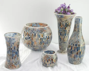Handmade Waist Shape Crackle Silver Mosaic Vase Receptacle /large Floor ...