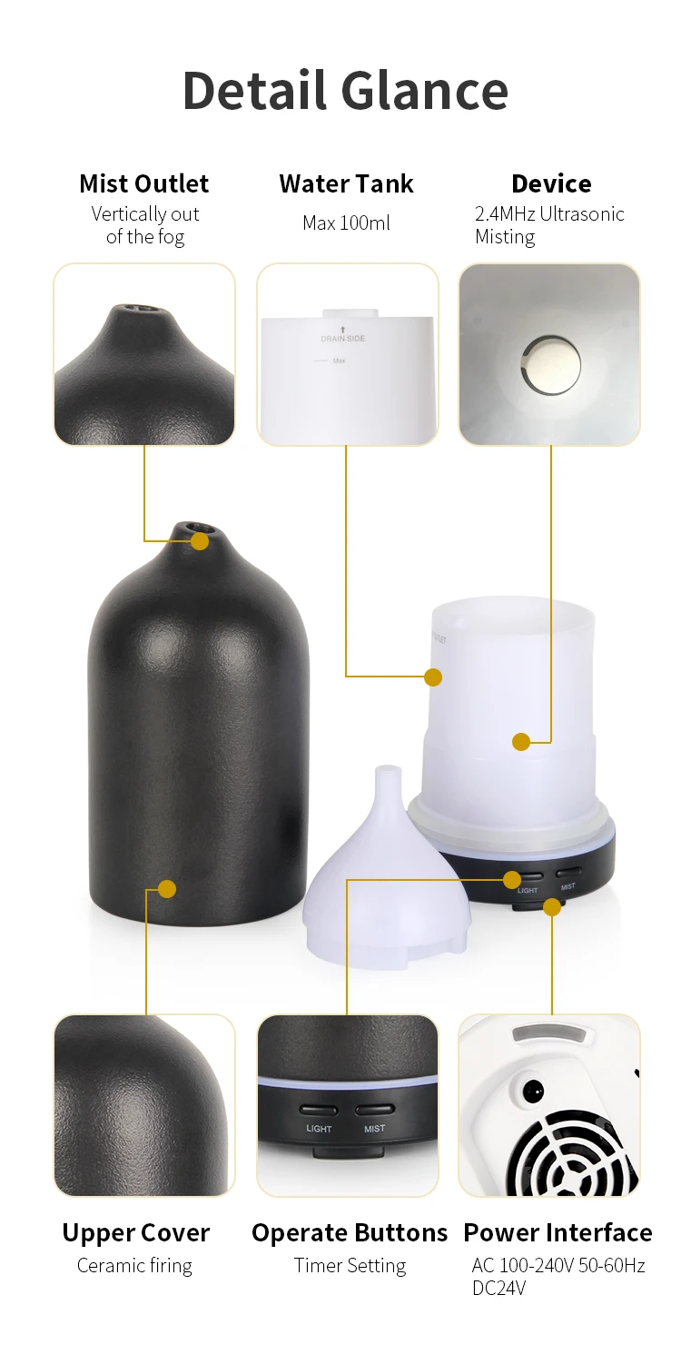 Promotional 100ml Ceramic Ultrasonic Humidifier For Radiators,Aroma