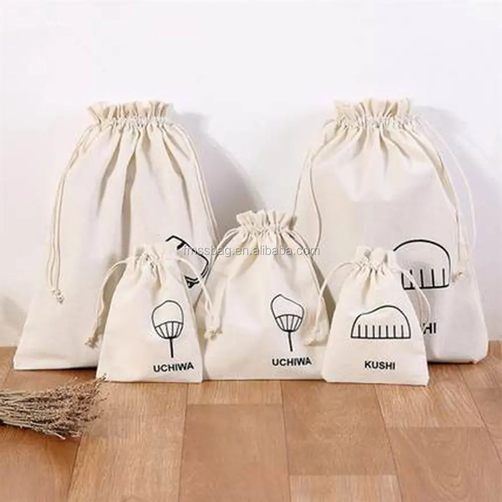 Silk Ribbon Customization Canvas Cotton Drawstring Shoe Bags With