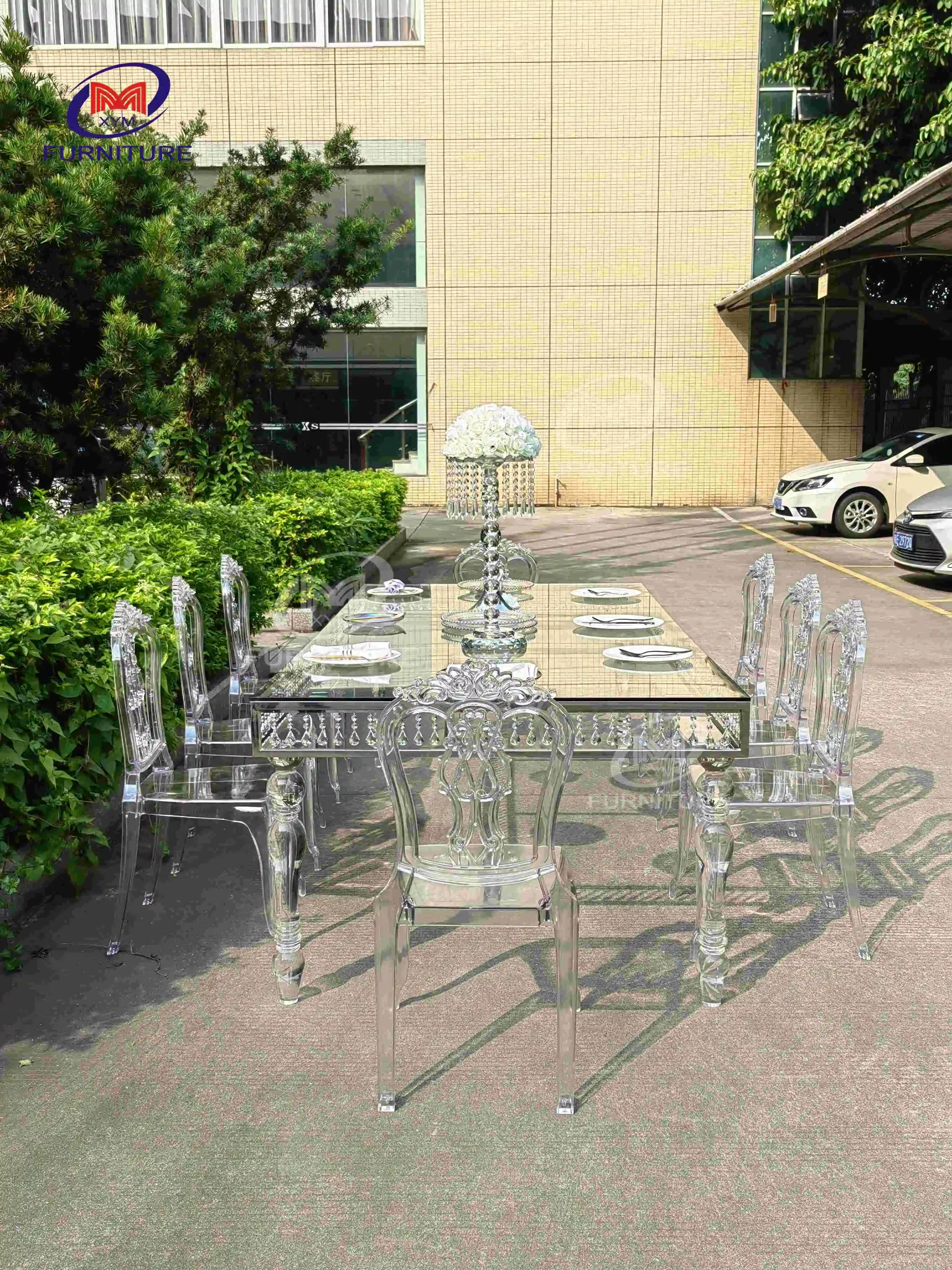 Outdoor Clear Acrylic Accent Dining Table & Chairs in Stainless Steel — free download