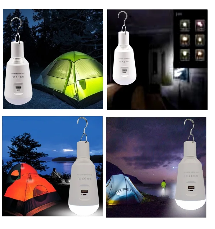 Portable IP44 Waterproof E27 7W 560lm Rechargeable Lamp Emergency LED Light Solar Bulb
