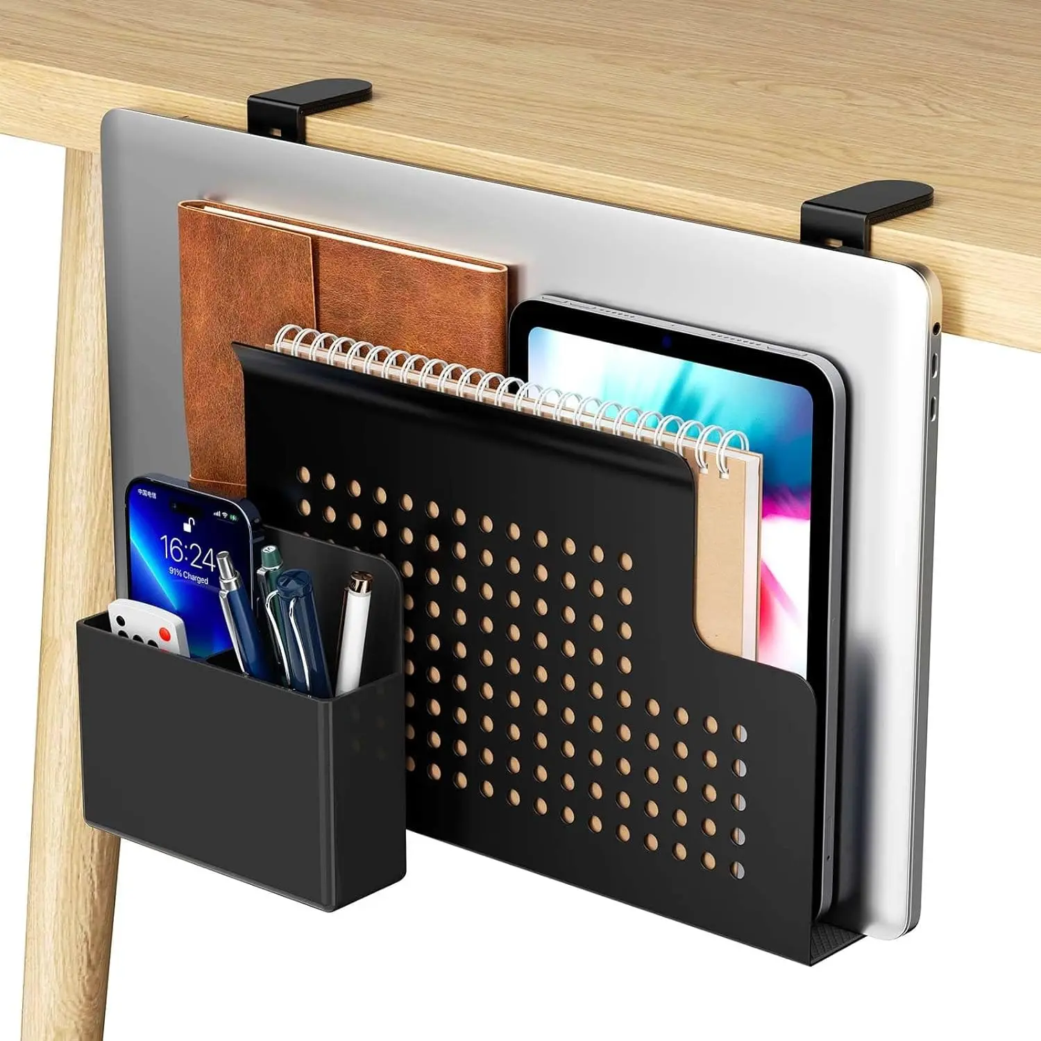 Under Desk Storage,No Drill Desk Side Storage,Adjustment Under Desk Organizer With Pen