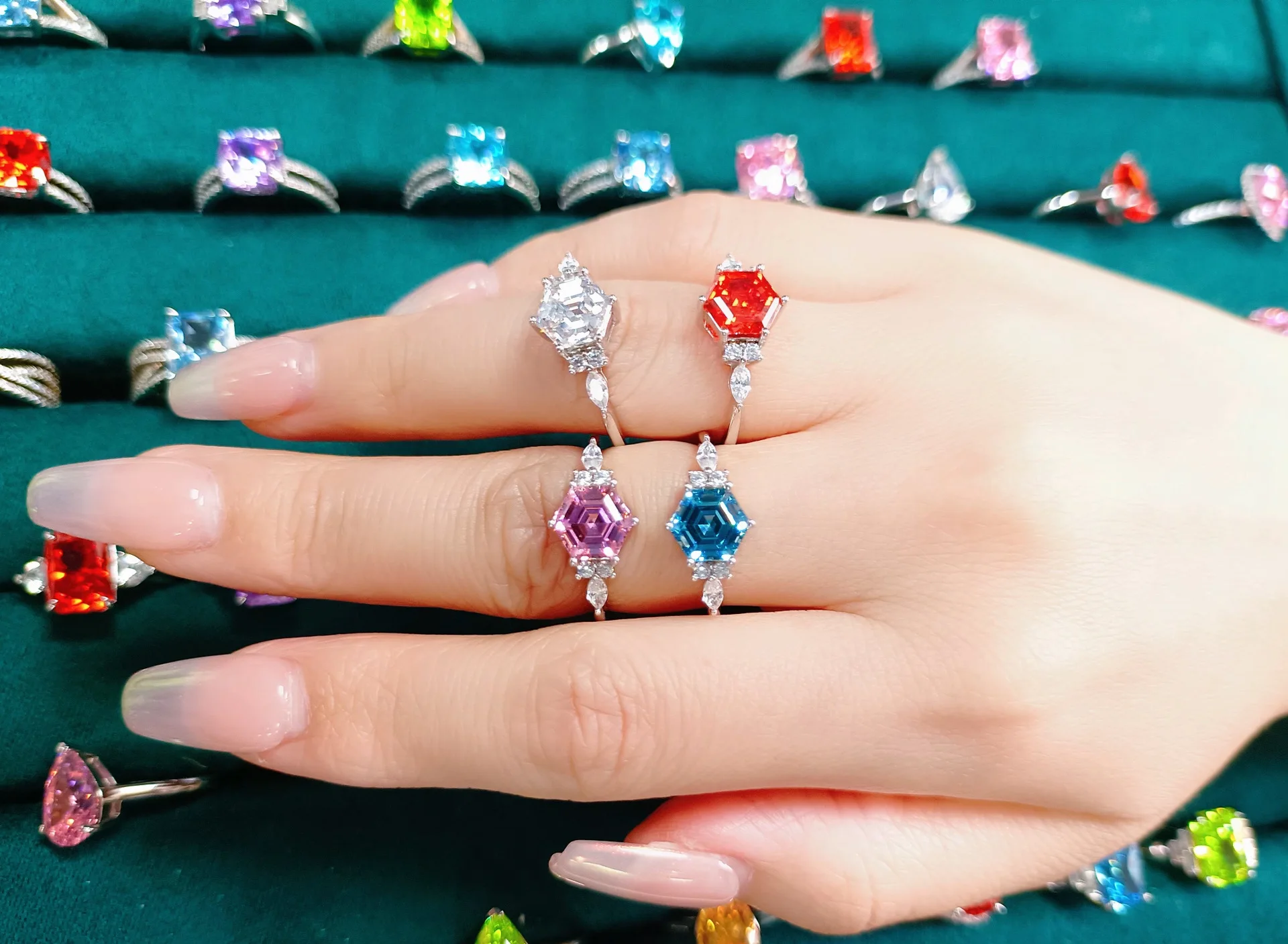 Niche High-grade 925 Sterling Silver Hexagon Flame Color Ring Luxury Women Diamond Ring Lab Diamond Treasure Sapphire Fine Ring