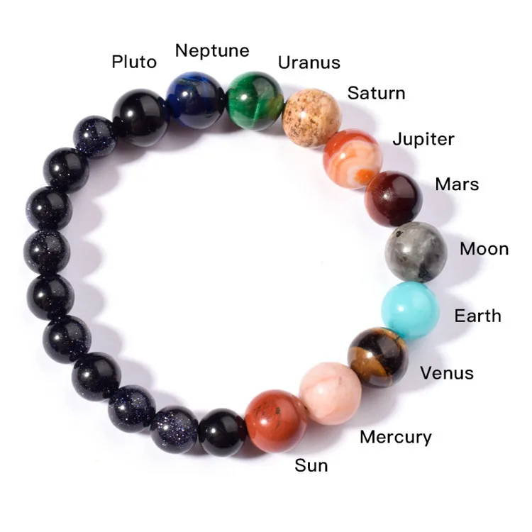 Eight Planets Bead Bracelet Men Women Natural Stone Universe Yoga Chakra Bangle 