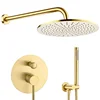 Round Bathroom Luxury Rain Mixer Set Wall Mounted Rainfall Shower Head System Brushed Gold Faucet Rough-in Valve Body and Trim