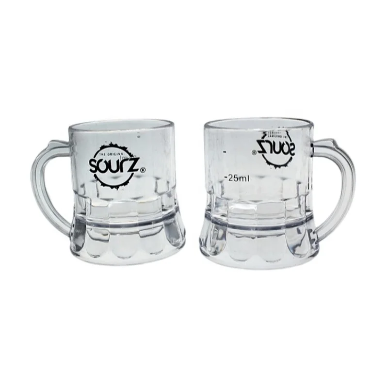 2 Oz Clear Plastic Beer Glasses With Handles For Drinking Reusable Mini