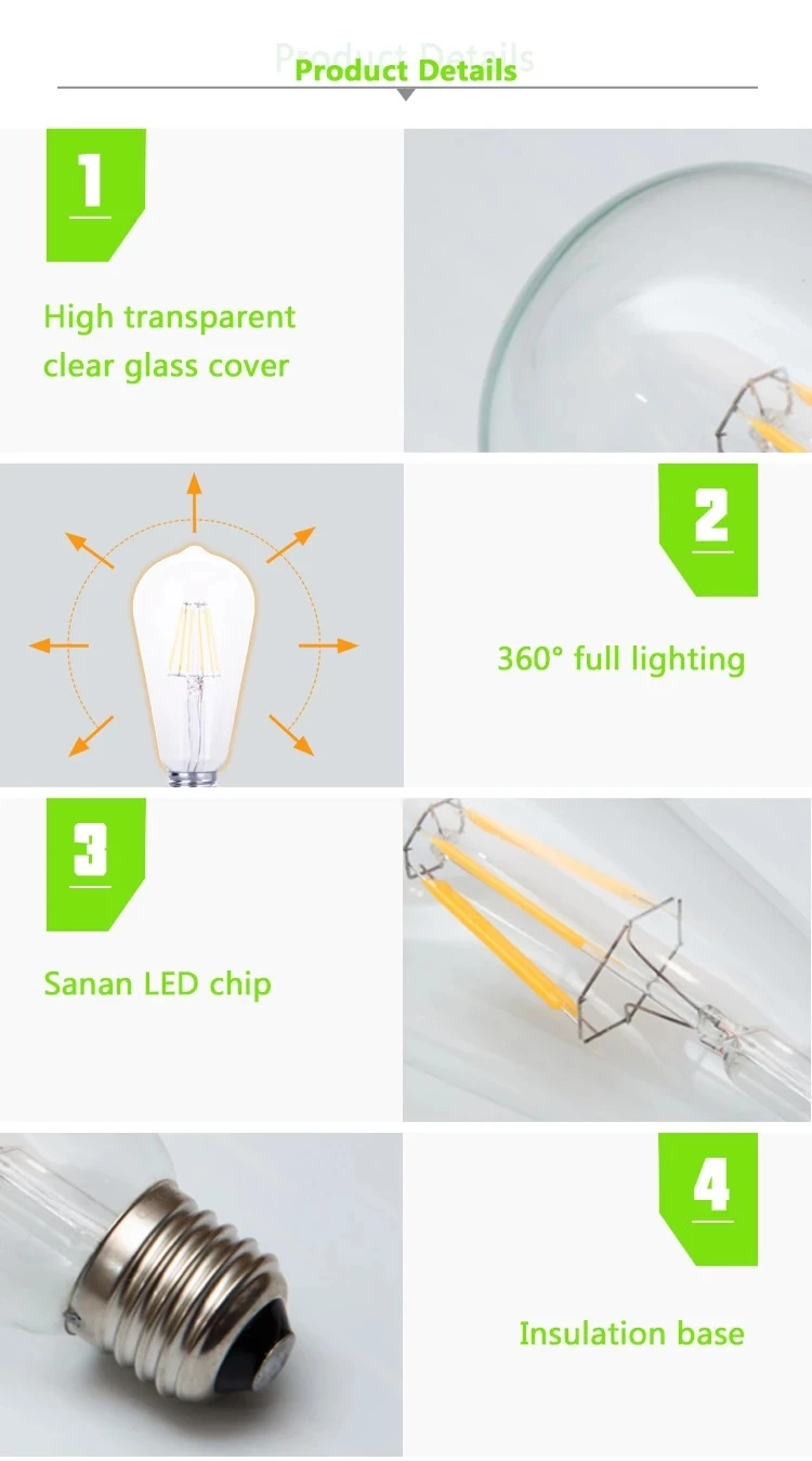 ST64 E27 4W Dimmable Edison Retro LED Filament Bulb Light for Theme Park