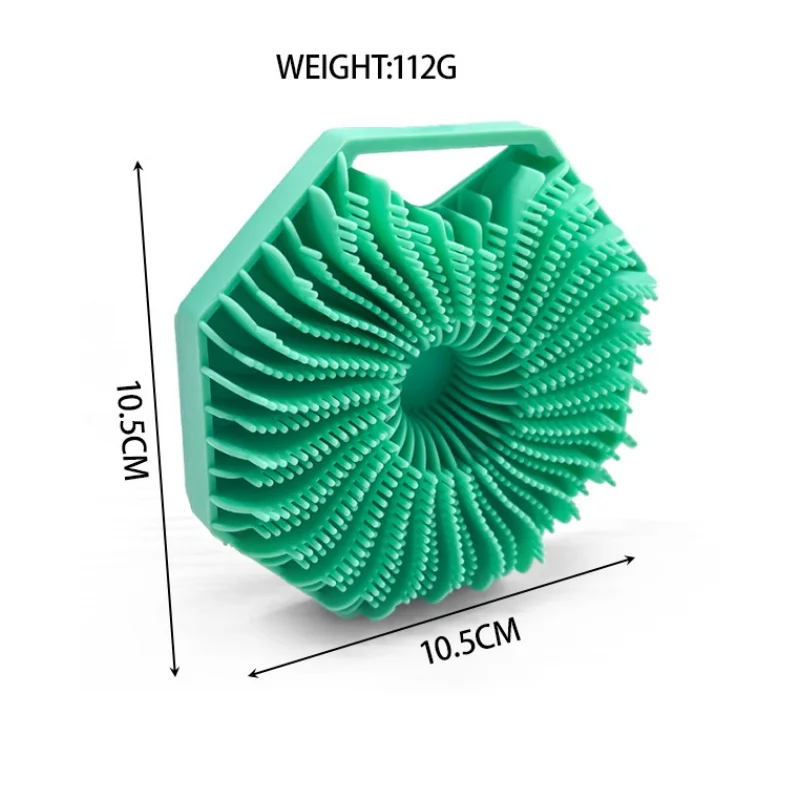 Upgrade Multifunction Hexagon Silicone Exfoliating Body Scrubber Wet & Dry Bathing Brush with Handle Strap & Loop for Showering supplier
