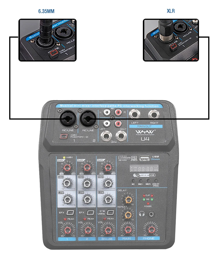 6 and 4 channel USB audio mixer console