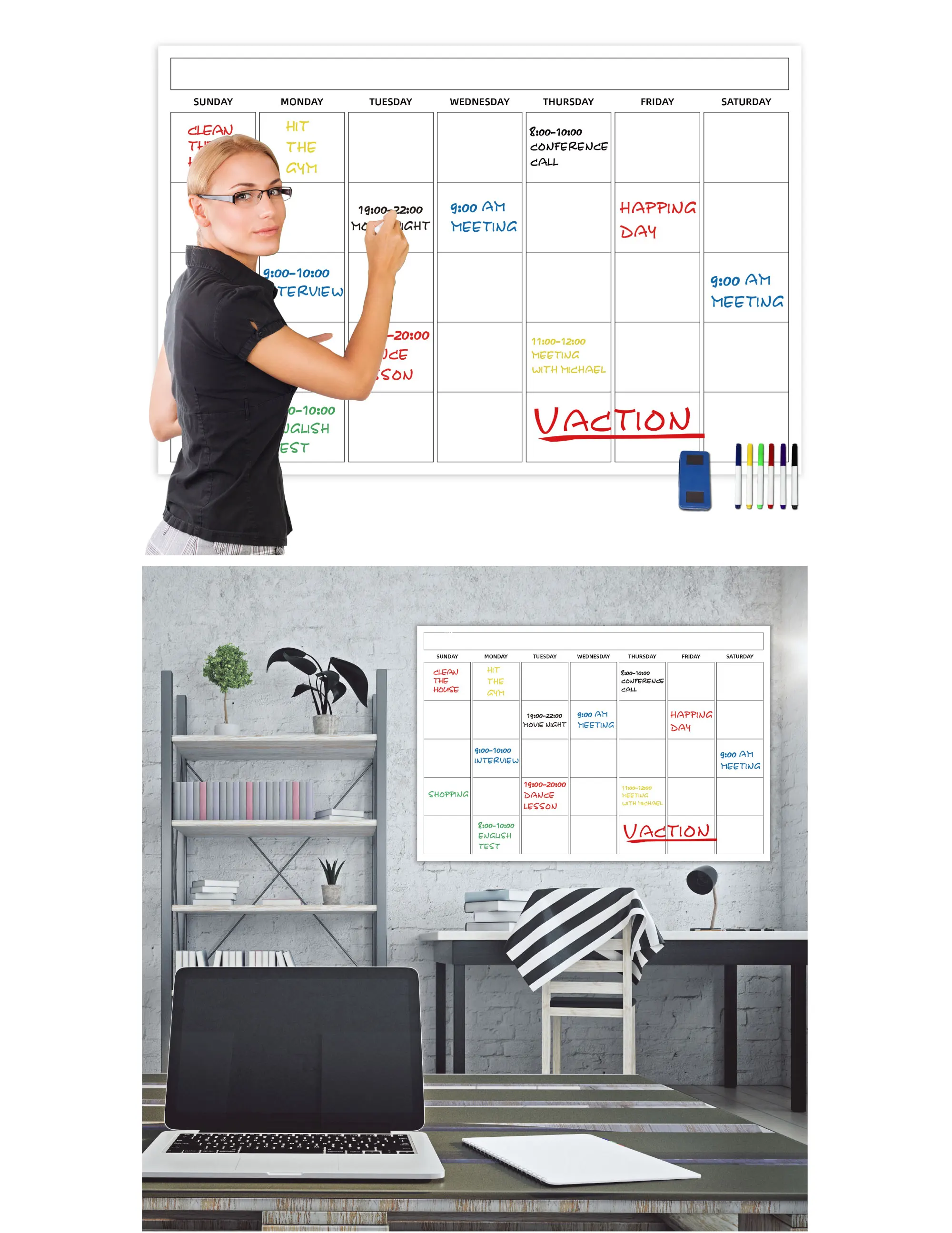 024-2b1 Premium Laminated Dry Erase Giant Wall Calendar Schedule Yearly ...
