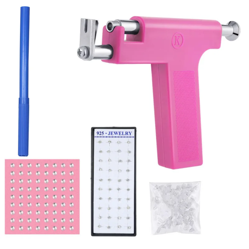 White box eargun suit diamond earrings pink