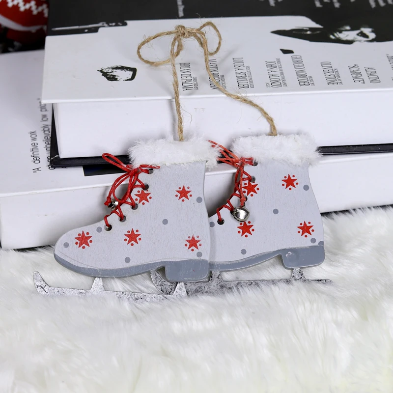 Hot Sale Nordic Design Wooden Hanging Ornaments Christmas Ice Skates