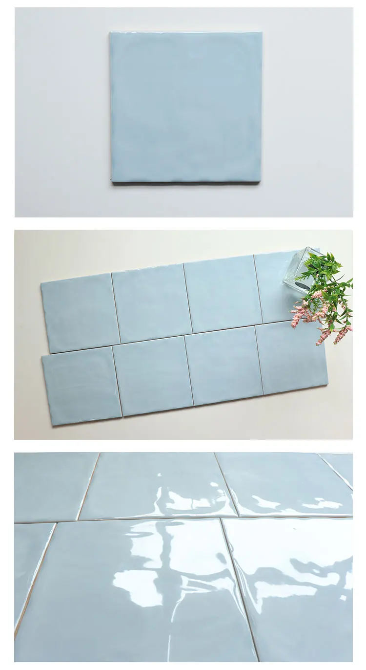 Uneven Ocean Blue Glazed Modern Design150*150 mm Ceramic Glossy Subway Wall Tile