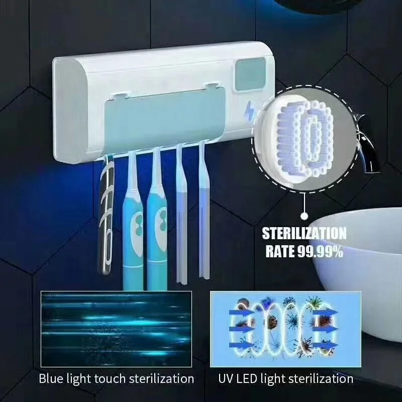 Light Box Uv-c Clean Disinfection Bathroom Holder Wall Mounted Sterilizer Timing Uv Toothbrush Sanitizer