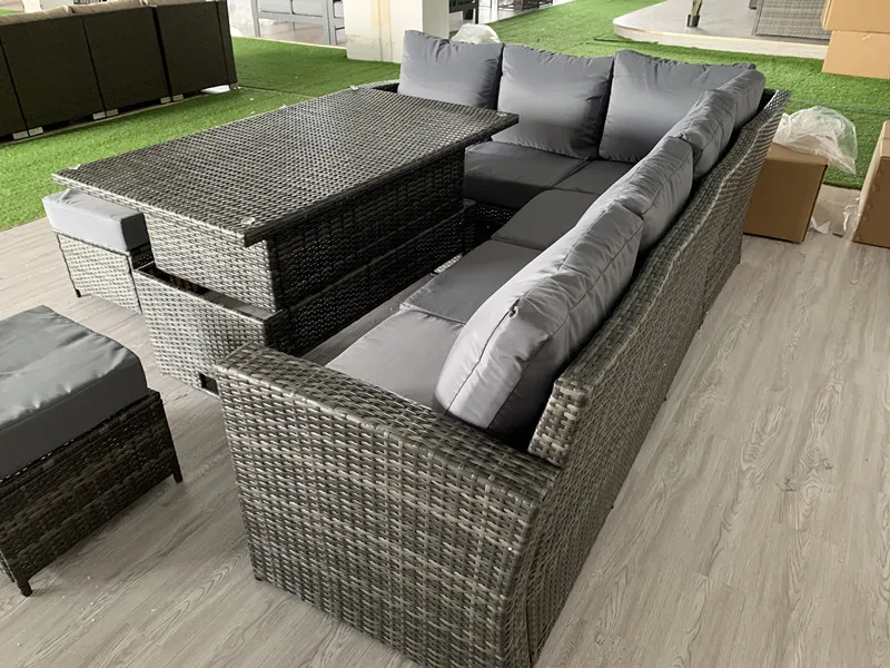 New Arrival Corner Sofa With Rising Table,Bench And Stool For Leisure