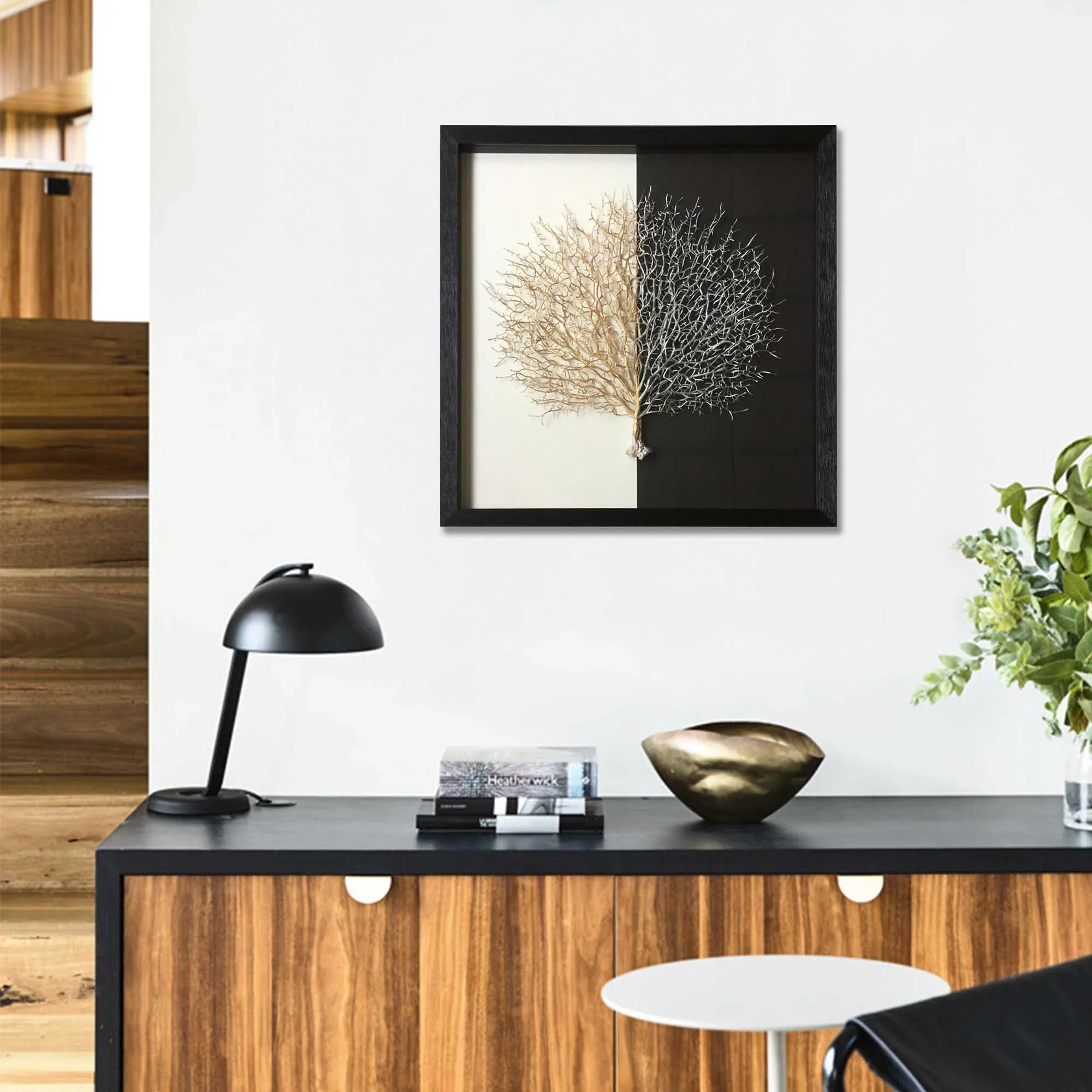 Gold Seafan Modern Artwork Modern Shadow Box Wall Art For Home Decor